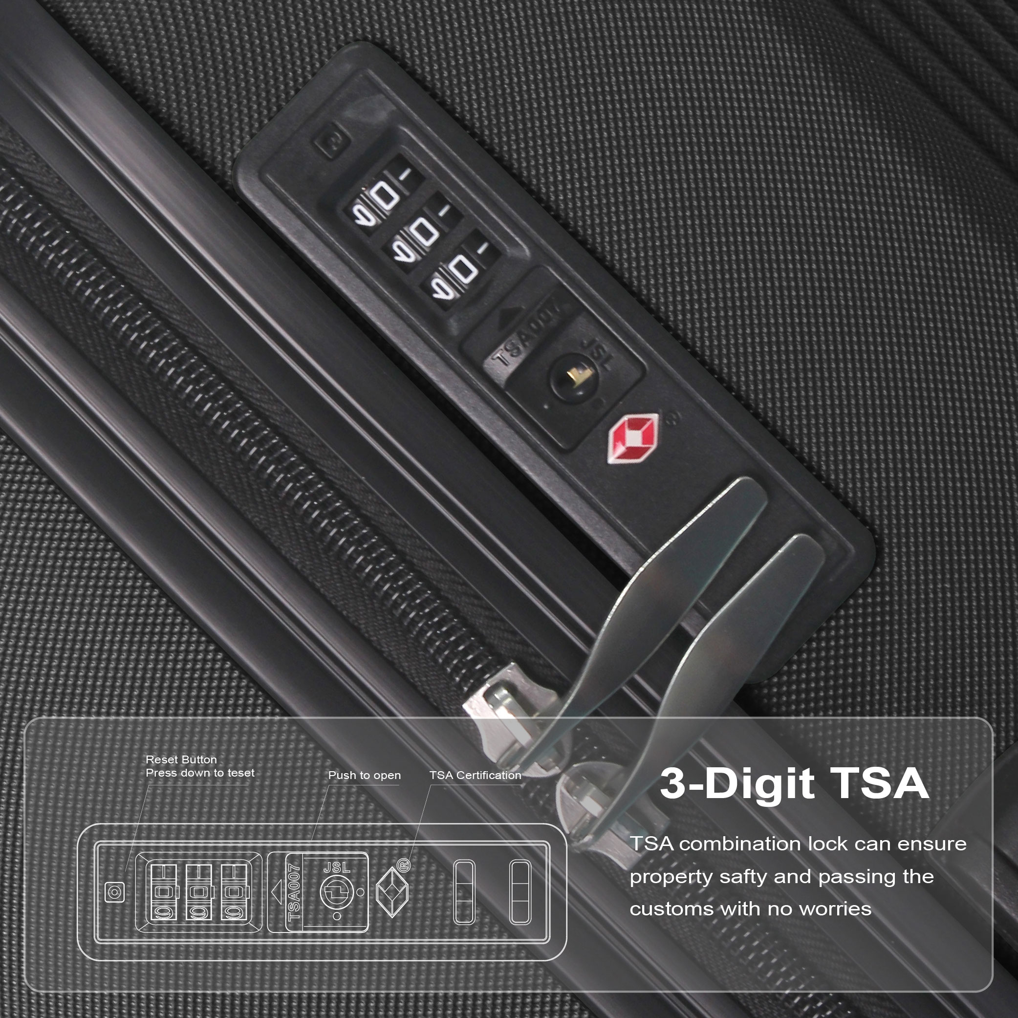 BLACK 3-Piece Premium ABS Luggage Set-20", 24", And 28" Suitcases With Multi-Position Handle, Silent Spinner Wheels, And TSA-Approved Lock-Durable, Stylish, And Spacious Travel Gear_voghion.com